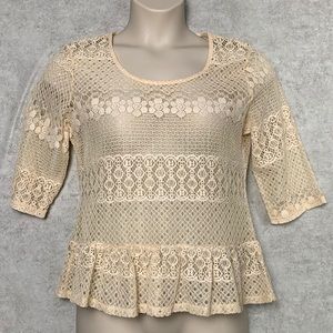 Anthropologie Cream Lace Peplum Shell